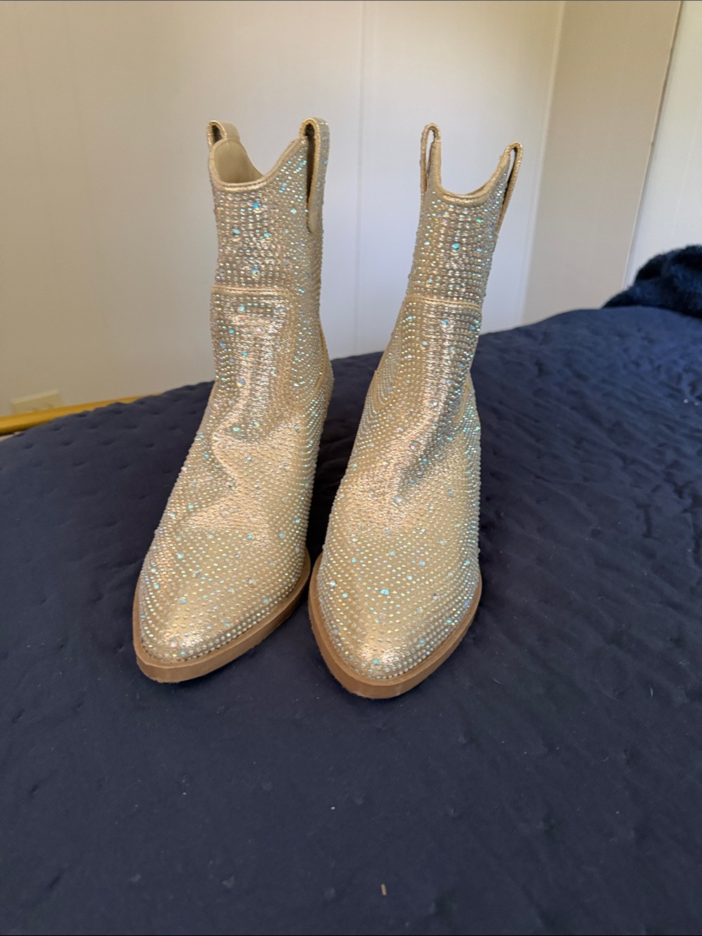 Forever Link Iridescent Gold Crystal Ankle Booties